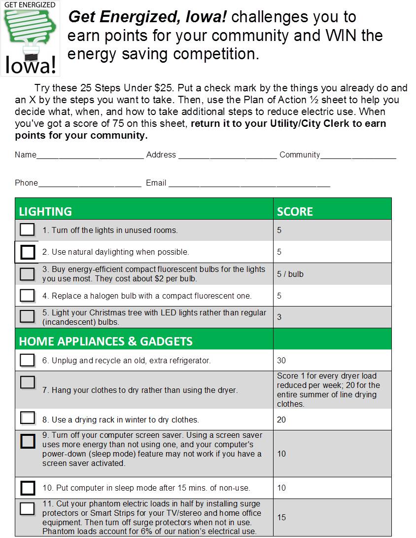 Get Energized! energy conservation checklist